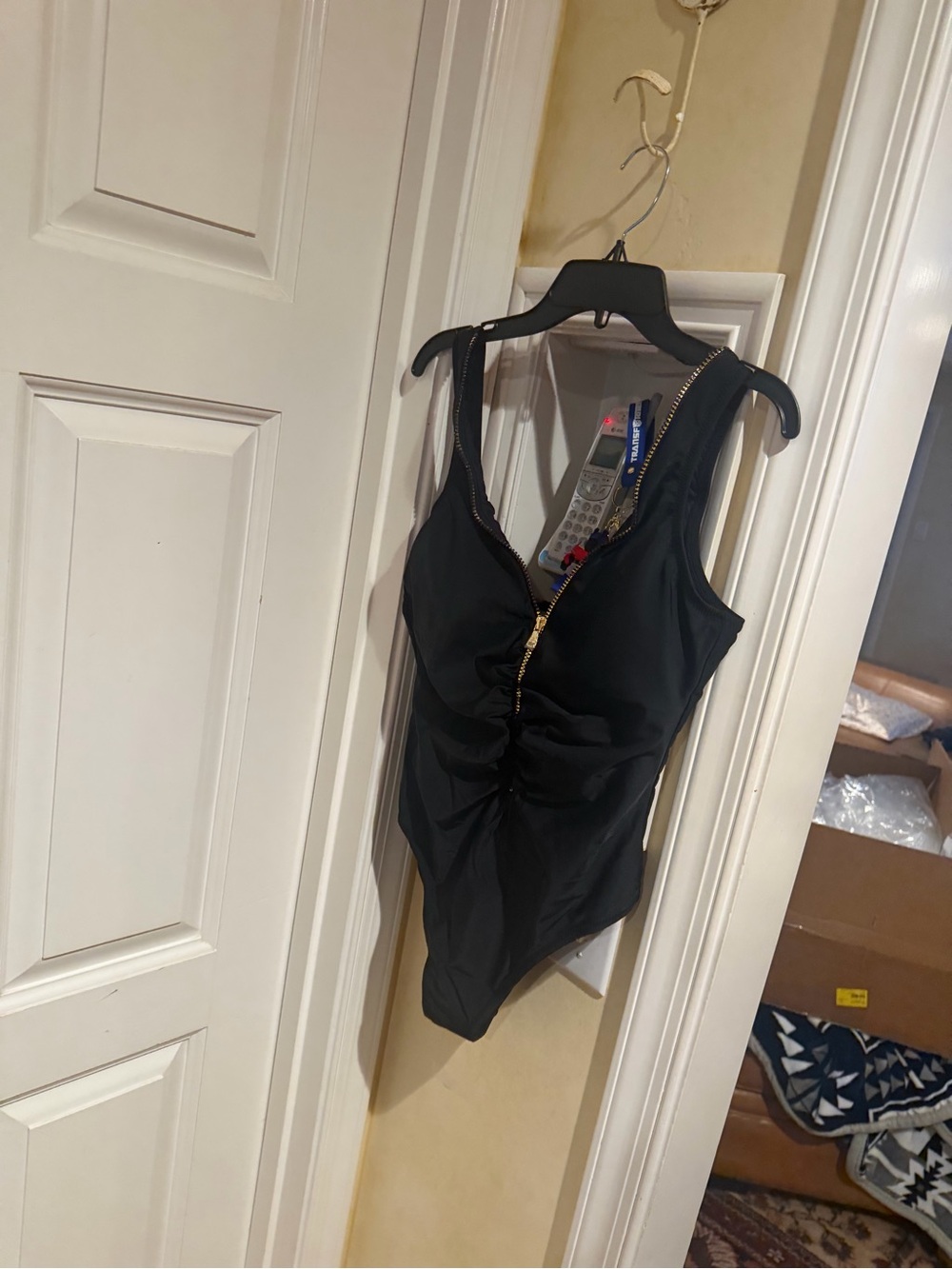 L'AGENCE Black Tank Zip-Front Bodysuit with Gold Hardware